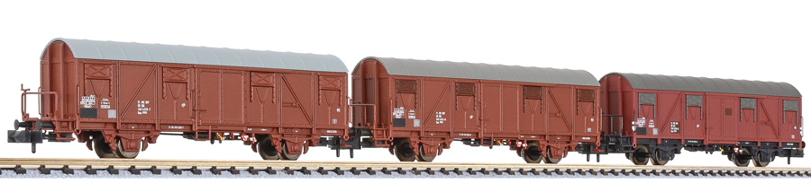 Liliput 260133 Spur N Set 3 ged. Güterwagen Gos DR gealtert