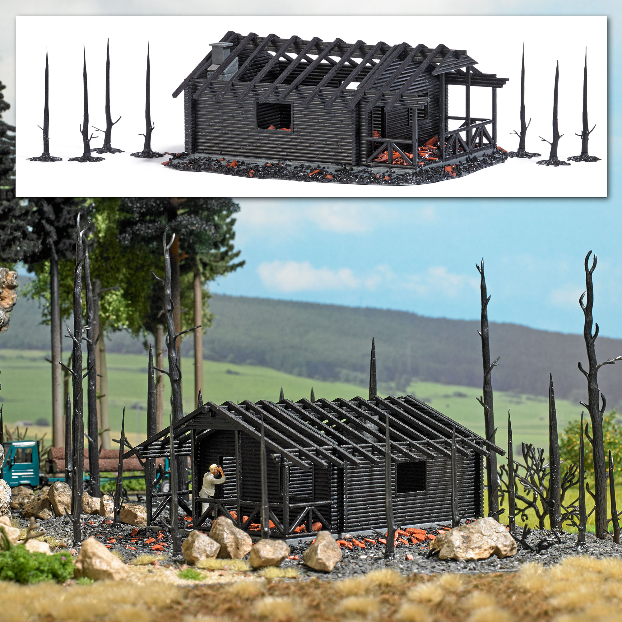 Busch 1853 Spur H0 Abgebrannte Waldhütte H0           19,99