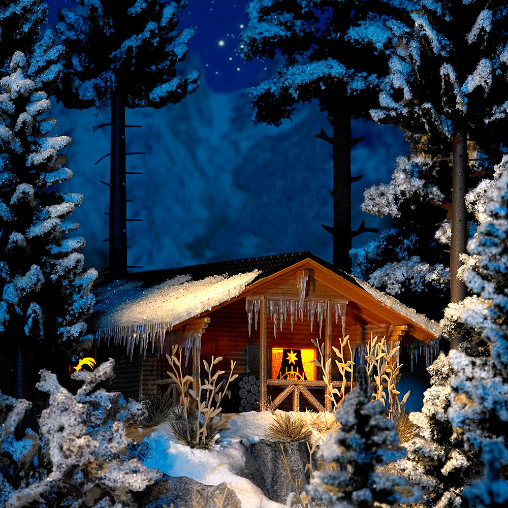 H0     Winterhütte mit Beleuchtung              [UVP  31.49]