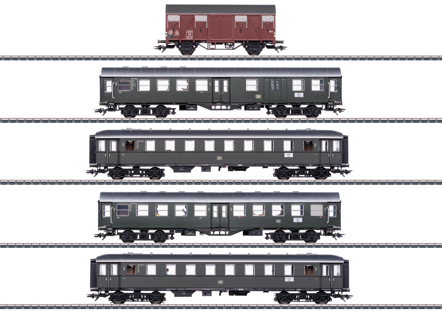 Märklin 41329 Spur H0 Ein Güterwagen + vier Reisezugwagen DB