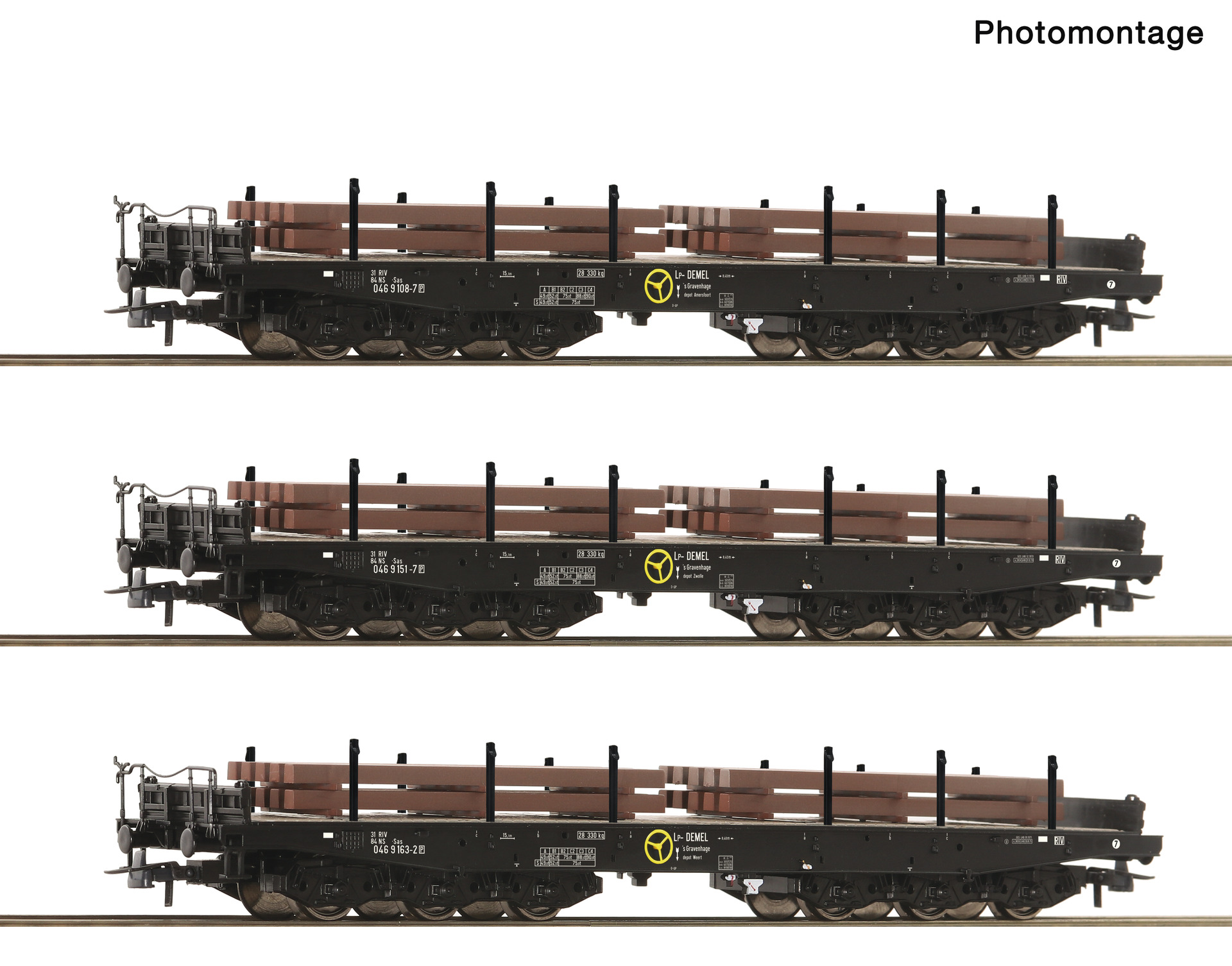 ROCO 6600263 Spur H0 3er Set Schwerlastwagen NS+Bramme119,9