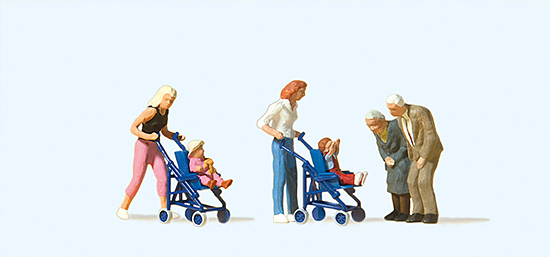 Spur H0 Mtter. Kinder im Kinderwagen            Preiser H0