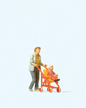 Spur H0 Frau mit Buggy                           Preiser H0