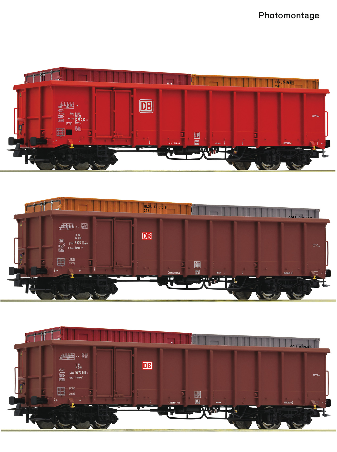 ROCO 6600291 Spur H0 3-tlg. Set: Offene Güterwagen DC 134,9